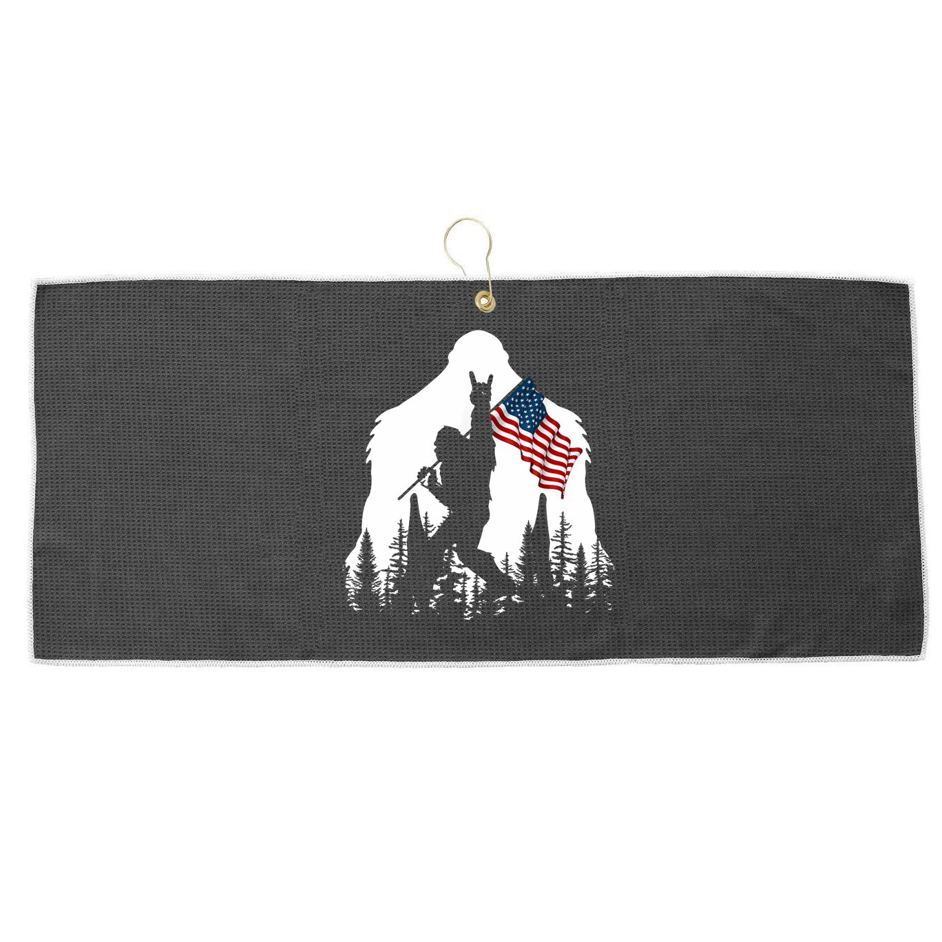 Bigfoot Rock On Hold American Flag Sasquatch Believers Large Microfiber Waffle Golf Towel