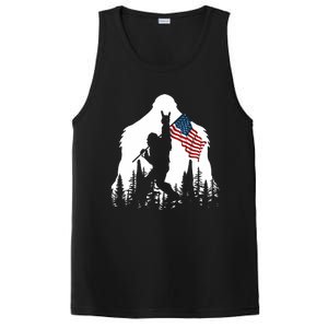 Bigfoot Rock On Hold American Flag Sasquatch Believers PosiCharge Competitor Tank