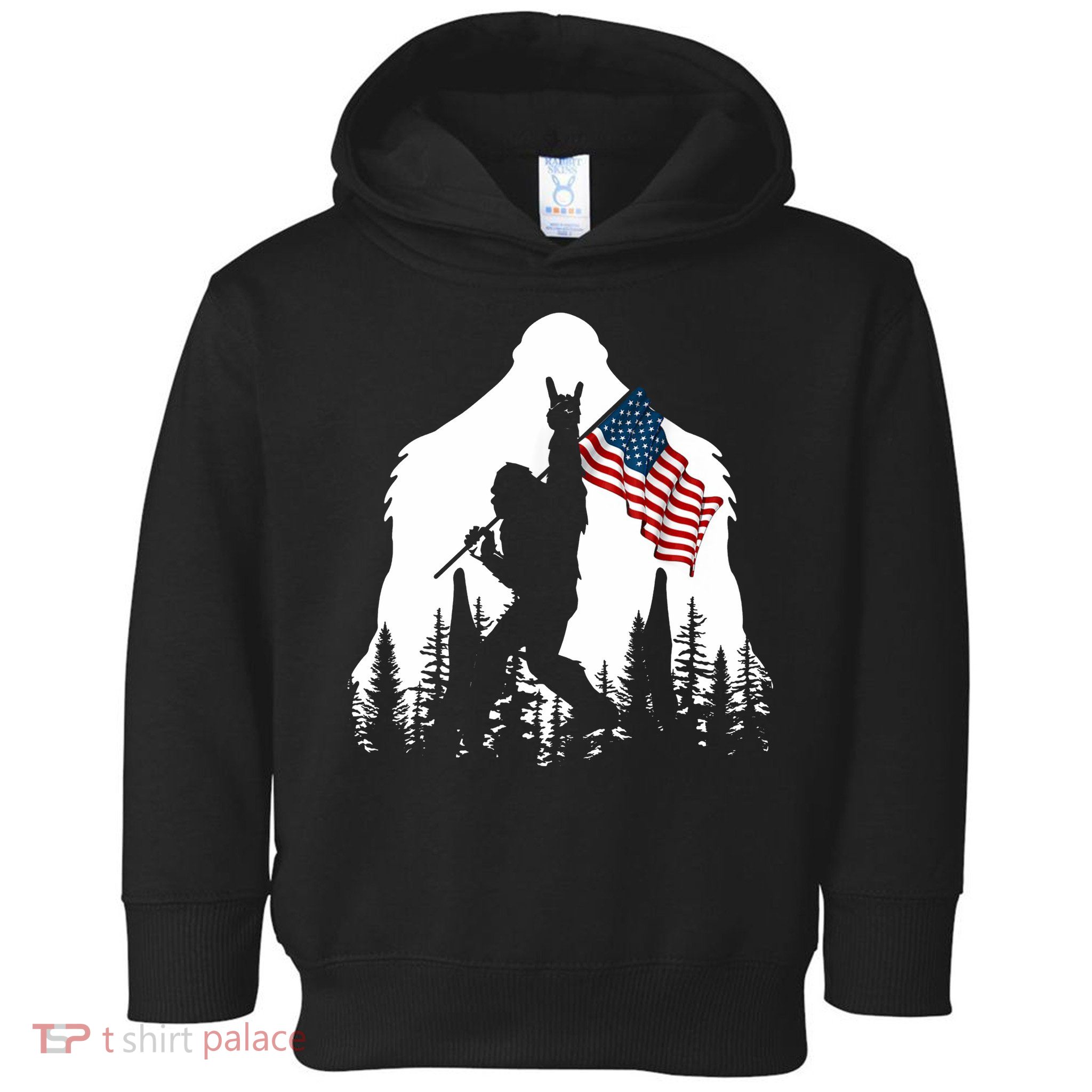 Bigfoot Rock On Hold American Flag Sasquatch Believers Toddler Hoodie