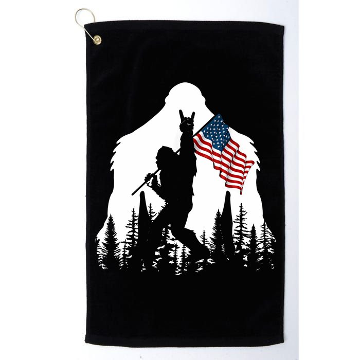 Bigfoot Rock On Hold American Flag Sasquatch Believers Golf Towel