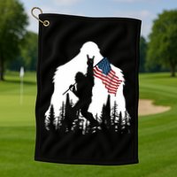 Bigfoot Rock On Hold American Flag Sasquatch Believers Golf Towel