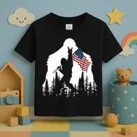 Bigfoot Rock On Hold American Flag Sasquatch Believers Toddler T-Shirt