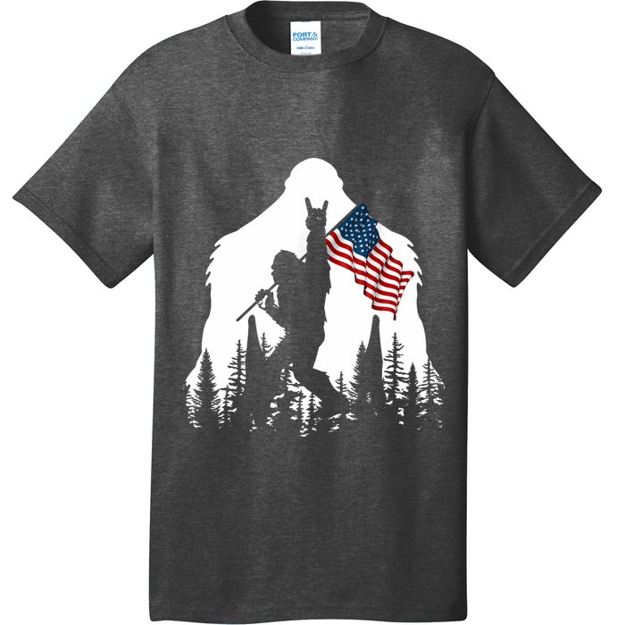 Bigfoot Rock On Hold American Flag Sasquatch Believers T-Shirt