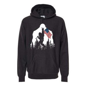 Bigfoot Rock On Hold American Flag Sasquatch Believers Premium Hoodie