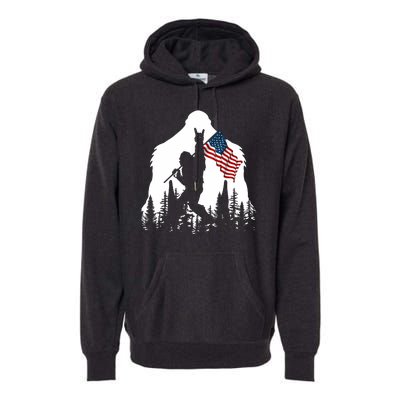 Bigfoot Rock On Hold American Flag Sasquatch Believers Premium Hoodie