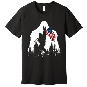 Bigfoot Rock On Hold American Flag Sasquatch Believers Premium T-Shirt