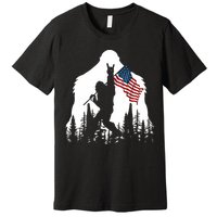 Bigfoot Rock On Hold American Flag Sasquatch Believers Premium T-Shirt