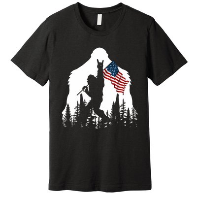 Bigfoot Rock On Hold American Flag Sasquatch Believers Premium T-Shirt