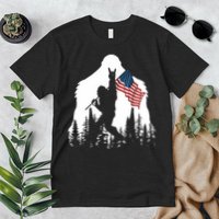 Bigfoot Rock On Hold American Flag Sasquatch Believers Premium T-Shirt