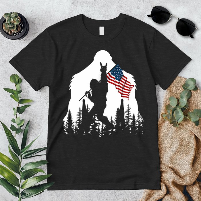 Bigfoot Rock On Hold American Flag Sasquatch Believers Premium T-Shirt