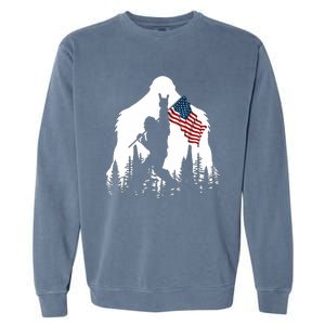 Bigfoot Rock On Hold American Flag Sasquatch Believers Garment-Dyed Sweatshirt