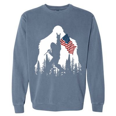 Bigfoot Rock On Hold American Flag Sasquatch Believers Garment-Dyed Sweatshirt