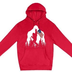 Bigfoot Rock On Hold American Flag Sasquatch Believers Premium Pullover Hoodie