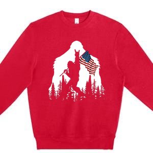 Bigfoot Rock On Hold American Flag Sasquatch Believers Premium Crewneck Sweatshirt