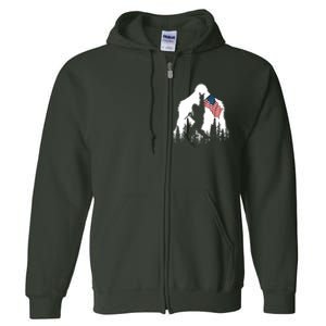 Bigfoot Rock On Hold American Flag Sasquatch Believers Full Zip Hoodie