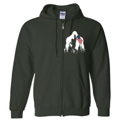 Bigfoot Rock On Hold American Flag Sasquatch Believers Full Zip Hoodie