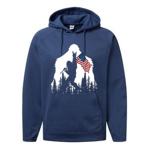 Bigfoot Rock On Hold American Flag Sasquatch Believers Performance Fleece Hoodie