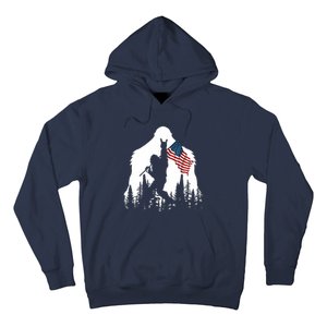 Bigfoot Rock On Hold American Flag Sasquatch Believers Hoodie