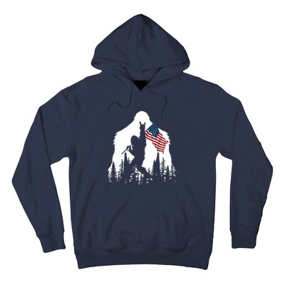 Bigfoot Rock On Hold American Flag Sasquatch Believers Hoodie