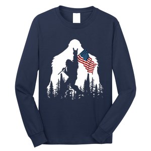 Bigfoot Rock On Hold American Flag Sasquatch Believers Long Sleeve Shirt