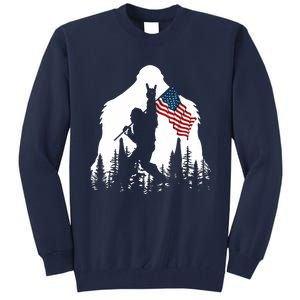 Bigfoot Rock On Hold American Flag Sasquatch Believers Tall Sweatshirt