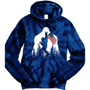 Bigfoot Rock On Hold American Flag Sasquatch Believers Tie Dye Hoodie