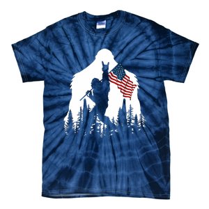 Bigfoot Rock On Hold American Flag Sasquatch Believers Tie-Dye T-Shirt