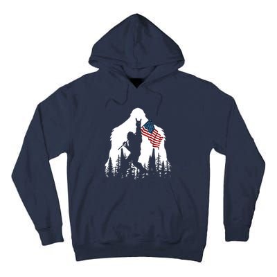 Bigfoot Rock On Hold American Flag Sasquatch Believers Tall Hoodie