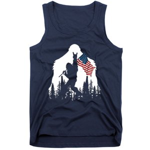 Bigfoot Rock On Hold American Flag Sasquatch Believers Tank Top