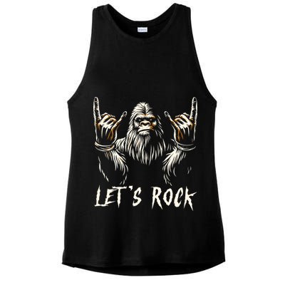 Bigfoot Rock On Funny Sasquatch Rock And Roll LetS Rock Ladies PosiCharge Tri-Blend Wicking Tank