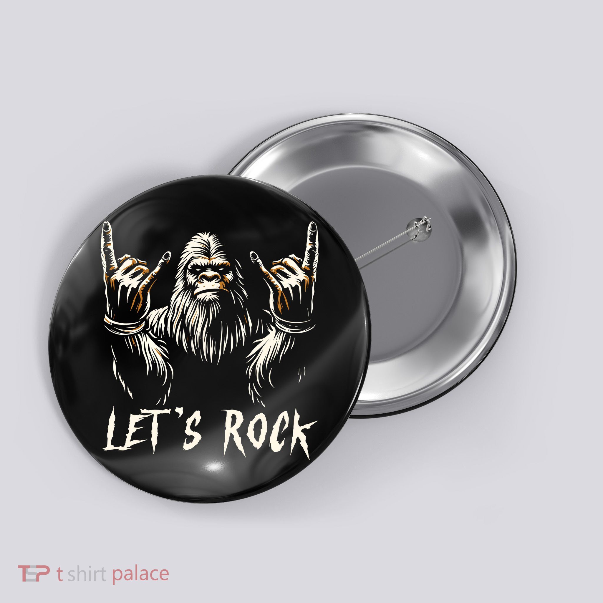 Bigfoot Rock On Funny Sasquatch Rock And Roll LetS Rock Button