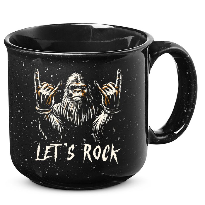 Bigfoot Rock On Funny Sasquatch Rock And Roll LetS Rock 15oz Campfire Ceramic Mug