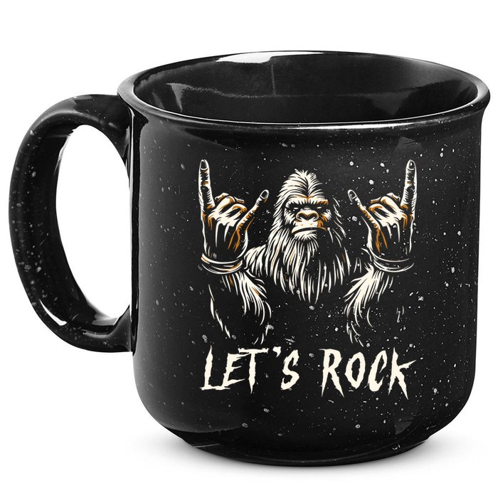 Bigfoot Rock On Funny Sasquatch Rock And Roll LetS Rock 15oz Campfire Ceramic Mug