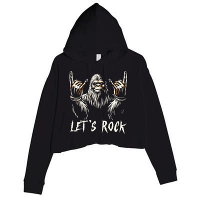 Bigfoot Rock On Funny Sasquatch Rock And Roll LetS Rock Crop Fleece Hoodie