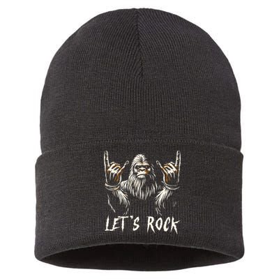 Bigfoot Rock On Funny Sasquatch Rock And Roll LetS Rock Sustainable Knit Beanie