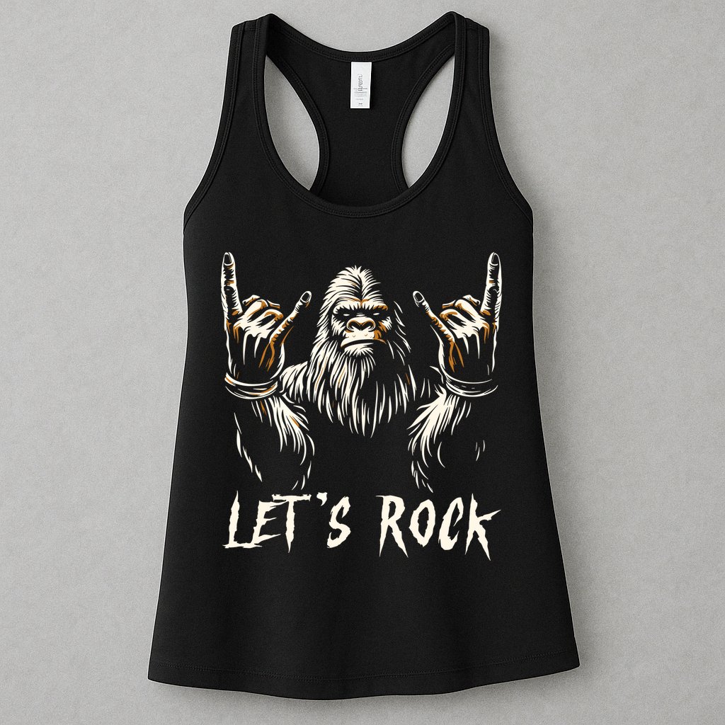 Bigfoot Rock On Funny Sasquatch Rock And Roll LetS Rock Womens Tank Top