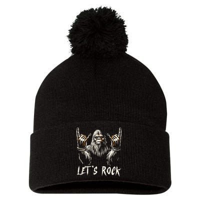Bigfoot Rock On Funny Sasquatch Rock And Roll LetS Rock Pom Pom 12in Knit Beanie