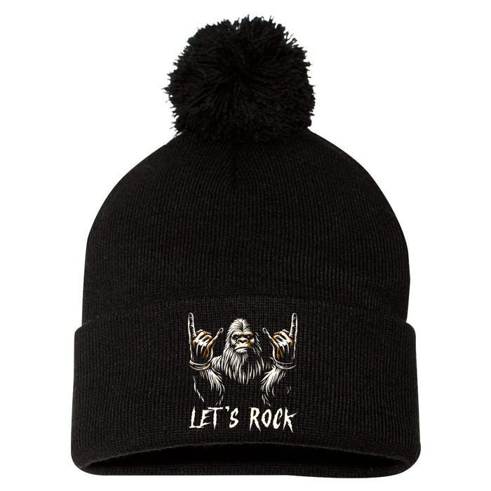 Bigfoot Rock On Funny Sasquatch Rock And Roll LetS Rock Pom Pom 12in Knit Beanie