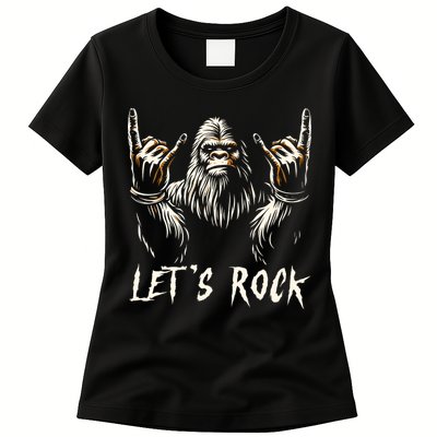 Bigfoot Rock On Funny Sasquatch Rock And Roll LetS Rock Womens T-Shirt