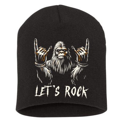 Bigfoot Rock On Funny Sasquatch Rock And Roll LetS Rock Short Acrylic Beanie