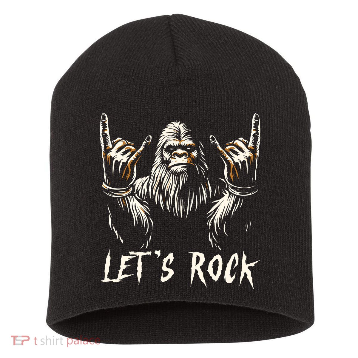 Bigfoot Rock On Funny Sasquatch Rock And Roll LetS Rock Short Acrylic Beanie