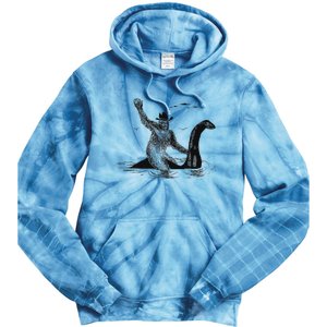 Bigfoot Riding On Nessie Lochness Cowboy Yeti Tie Dye Hoodie