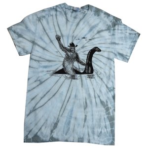 Bigfoot Riding On Nessie Lochness Cowboy Yeti Tie-Dye T-Shirt