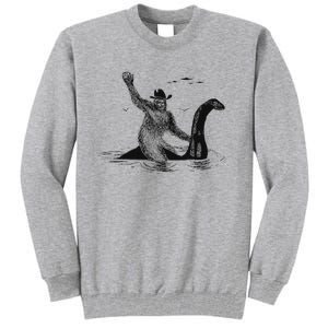 Bigfoot Riding On Nessie Lochness Cowboy Yeti Tall Sweatshirt