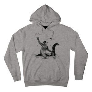 Bigfoot Riding On Nessie Lochness Cowboy Yeti Tall Hoodie