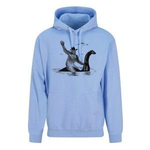 Bigfoot Riding On Nessie Lochness Cowboy Yeti Unisex Surf Hoodie