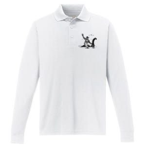 Bigfoot Riding On Nessie Lochness Cowboy Yeti Performance Long Sleeve Polo