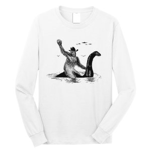 Bigfoot Riding On Nessie Lochness Cowboy Yeti Long Sleeve Shirt