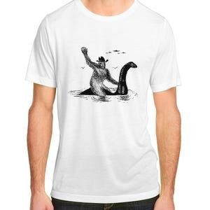 Bigfoot Riding On Nessie Lochness Cowboy Yeti Adult ChromaSoft Performance T-Shirt