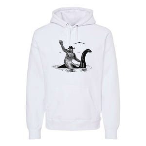 Bigfoot Riding On Nessie Lochness Cowboy Yeti Premium Hoodie